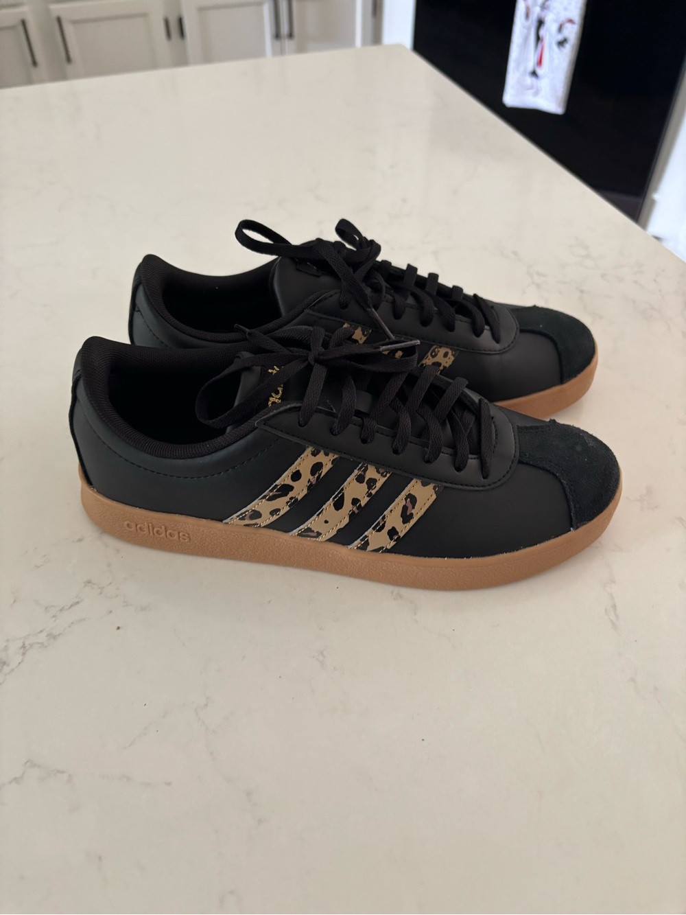 adidas Black Low-Top Sneakers with Leopard Stripe and Gum Outsole